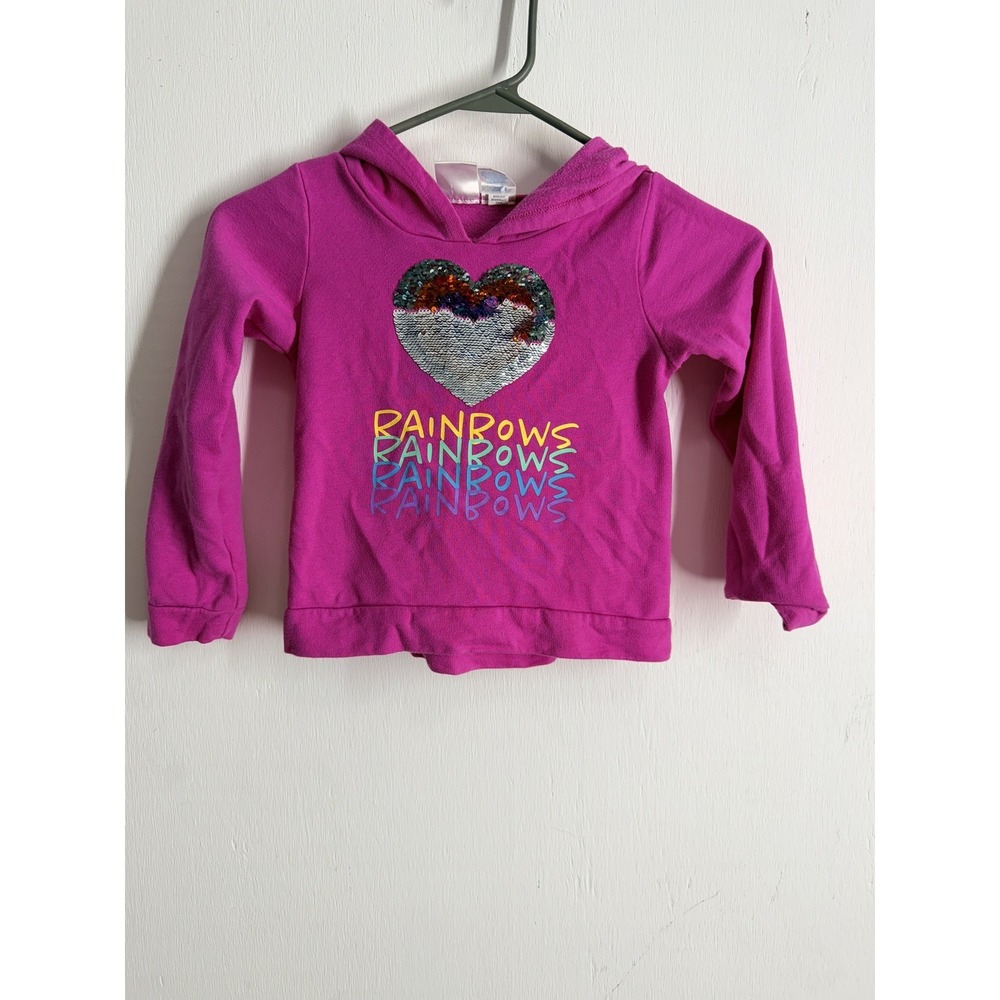 Kidgets Girls Pink Sequin Heart Rainbow Hoodie Sweatshirt Size 4T Magenta